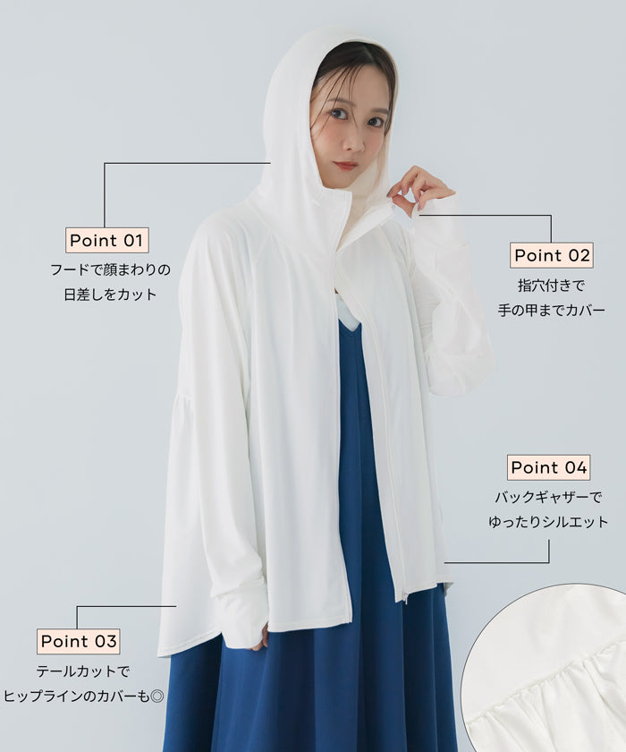 『yori』 撥水　バックギャザー　パーカー　ブラック UVカットバックギャザーパーカー レディース メール便不可【田中里奈様