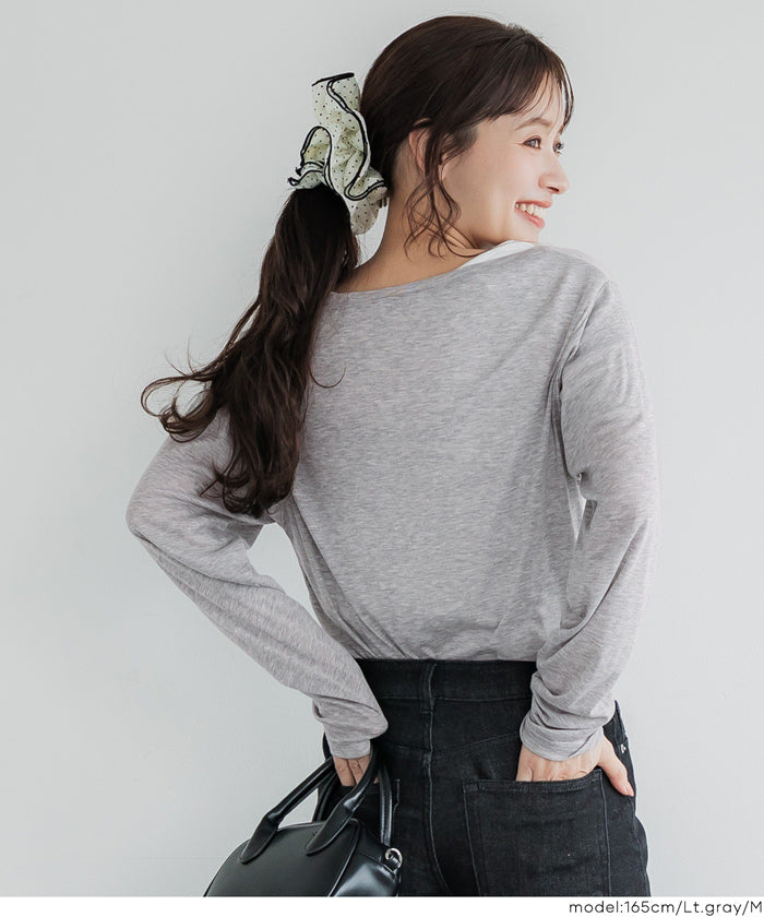 セール☆1290円→550円 ワンショルダーシアー長袖Tシャツ レディース