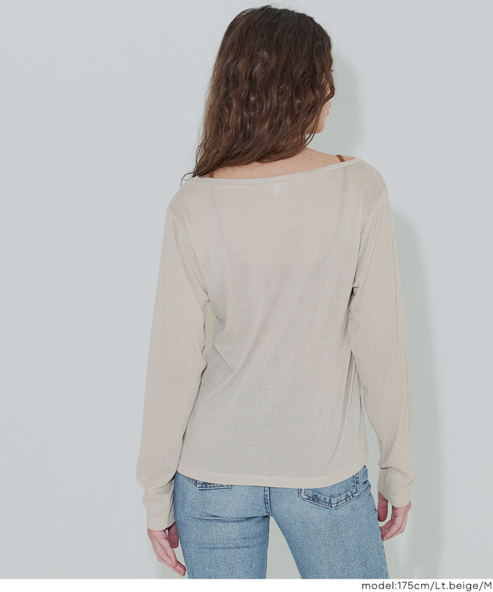 セール☆1290円→550円 ワンショルダーシアー長袖Tシャツ レディース