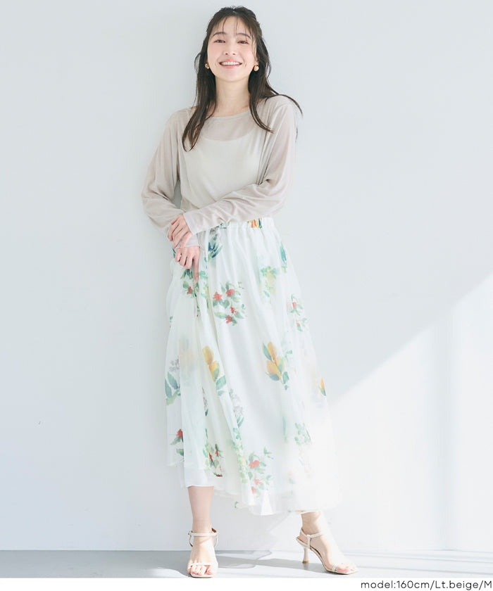 セール☆1290円→550円 ワンショルダーシアー長袖Tシャツ レディース