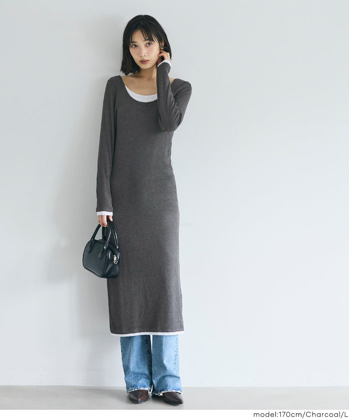 セール☆2490円→1690円 とろみリブレイヤードワンピース レディース 