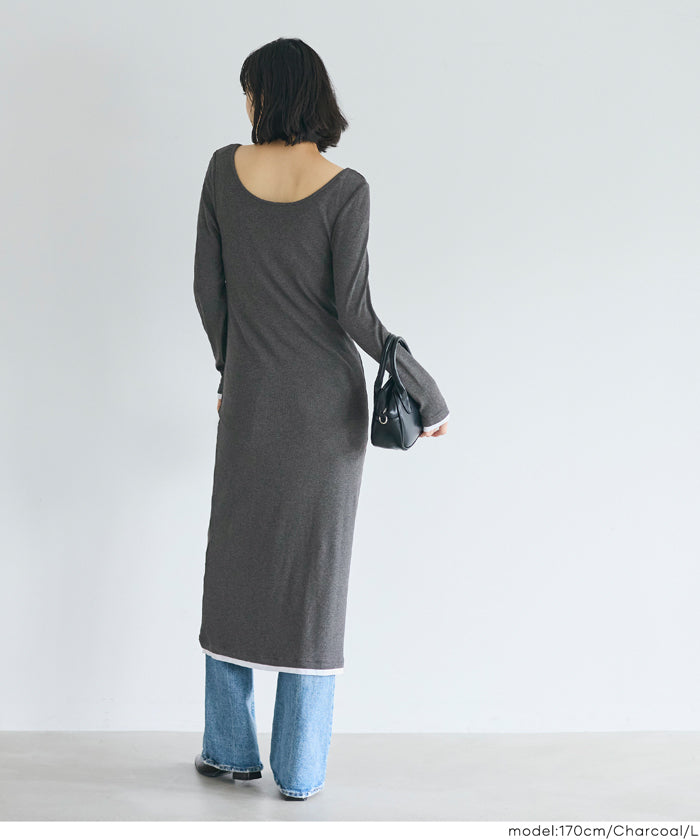 セール☆2490円→1690円 とろみリブレイヤードワンピース レディース