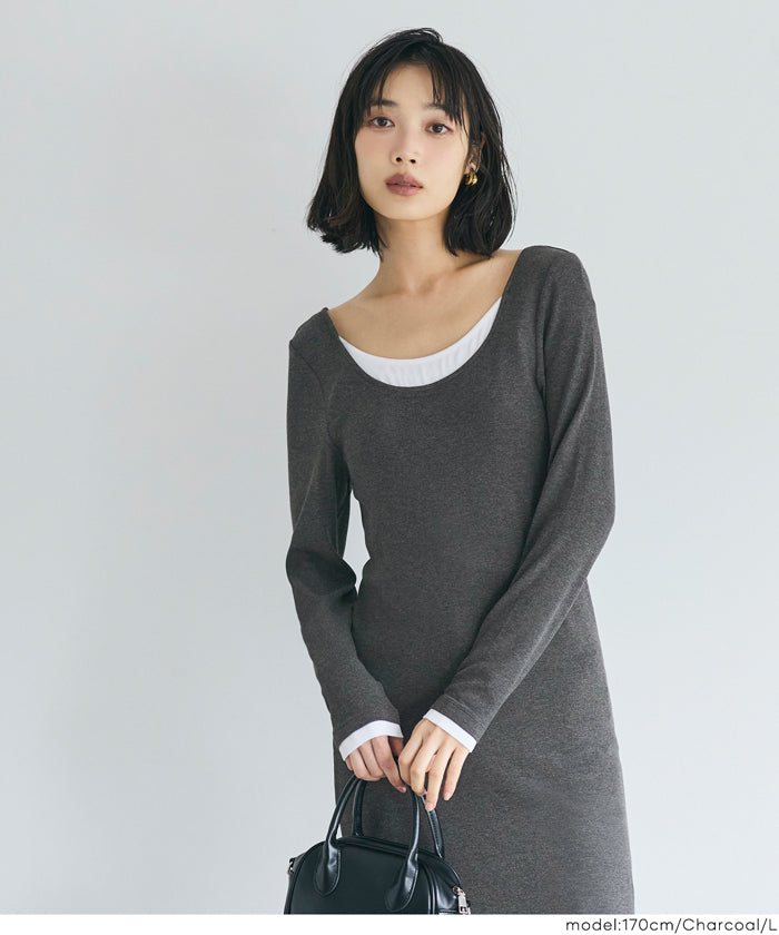 セール☆2490円→1690円 とろみリブレイヤードワンピース レディース