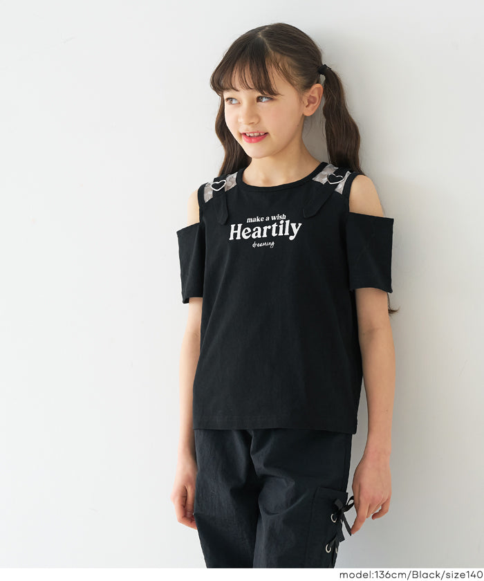 PINKO肩あきトップス セール☆1290円→990円 ハートバックル肩あきトップス キッズ メール便