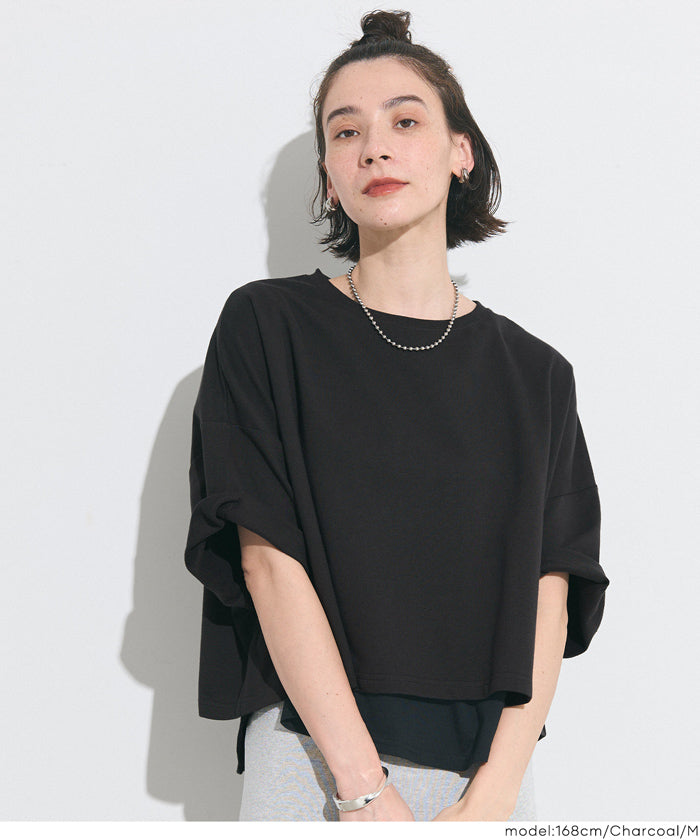 セール☆1490円→990円 ミニ裏毛半袖ドルマンクロップドトップス
