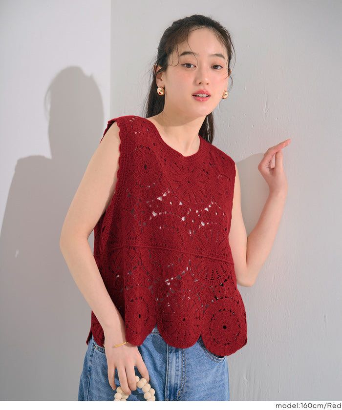 セール☆1990円→1490円 かぎ編みクロシェタンクトップ レディース