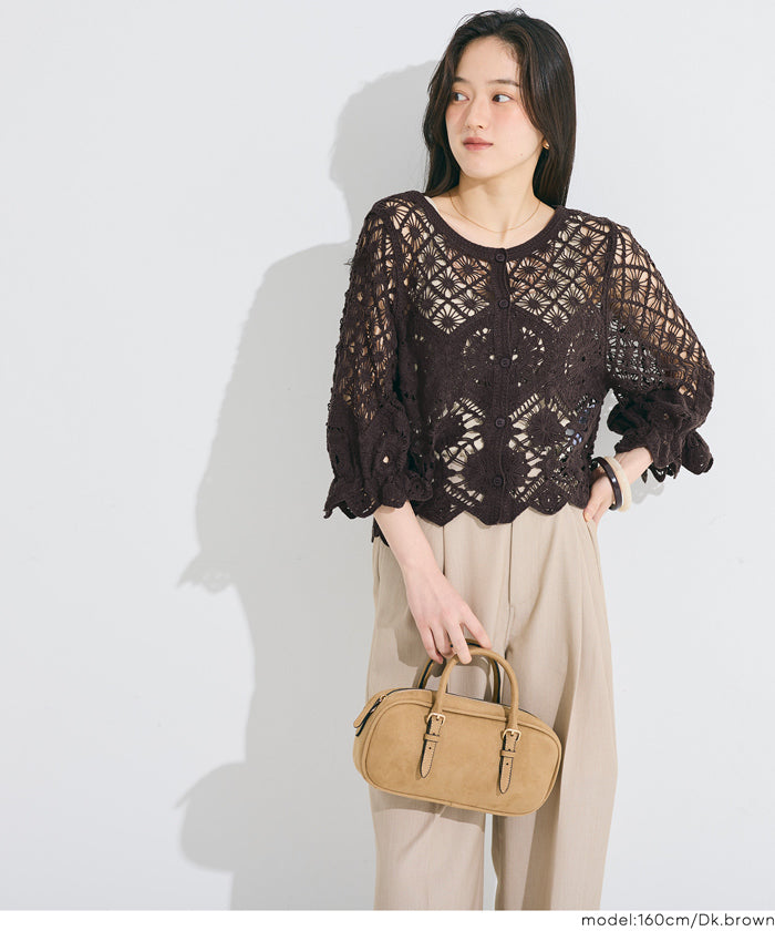 美品✨TO BE CHIC かぎ編みワンピース　カーディガン　大きいサイズ46 カギ編みロングカーディガン[品番：PA000016048]｜coca（コカ