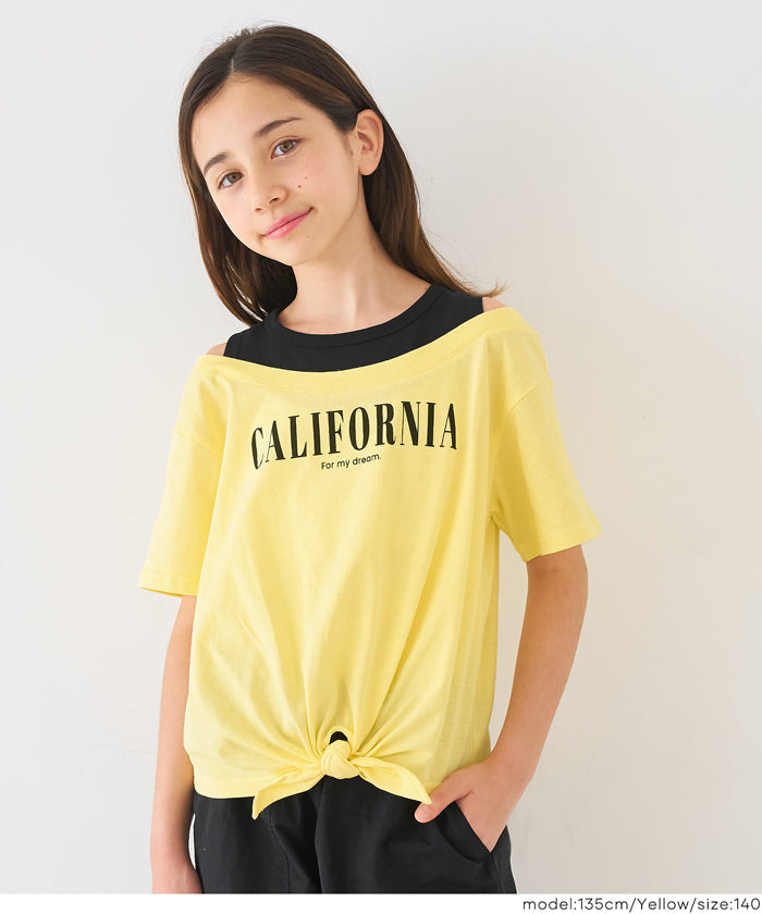 セール☆1490円→990円 裾リボンレイヤードTシャツ キッズ メール便