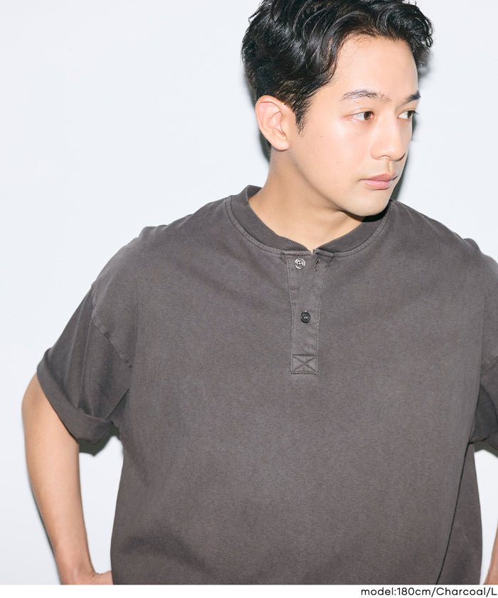 T.T. ヘンリーネックシャツ チャコール　サイズ15 ビンテージ加工ヘンリーネックTシャツ メンズ メール便不可 – coca公式