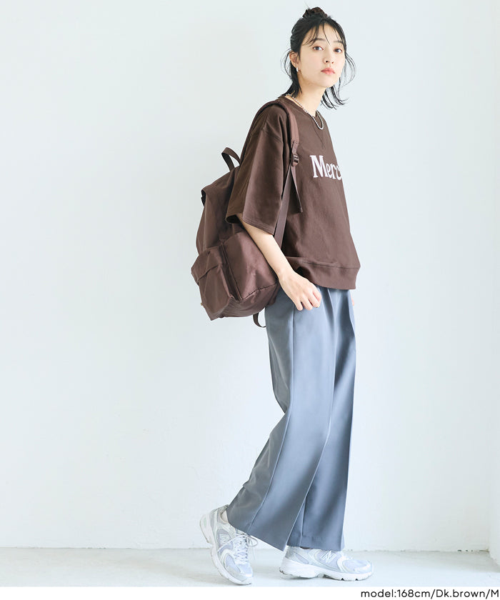 ミニ裏毛刺繍ロゴ5部丈ワイドスウェットTシャツ レディース メール便