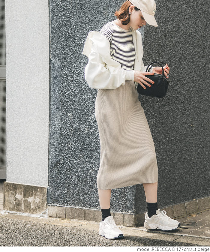 Coordinate and move freely! Rib Knit I Line Skirt Women's Tight Stretch Plain No Mail Delivery 22aw coca Coca