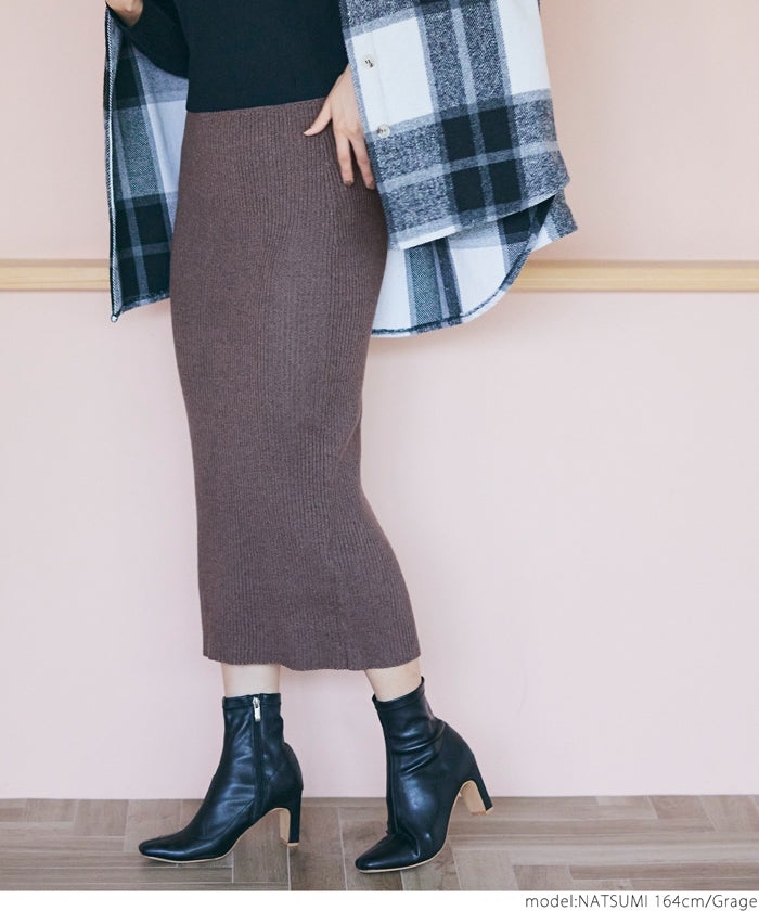 Coordinate and move freely! Rib Knit I Line Skirt Women's Tight Stretch Plain No Mail Delivery 22aw coca Coca