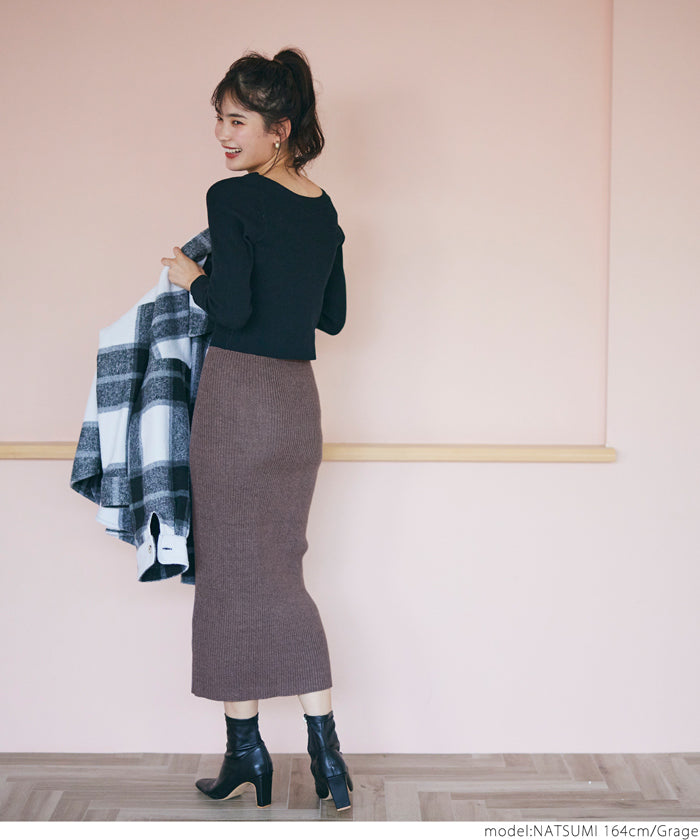 Coordinate and move freely! Rib Knit I Line Skirt Women's Tight Stretch Plain No Mail Delivery 22aw coca Coca