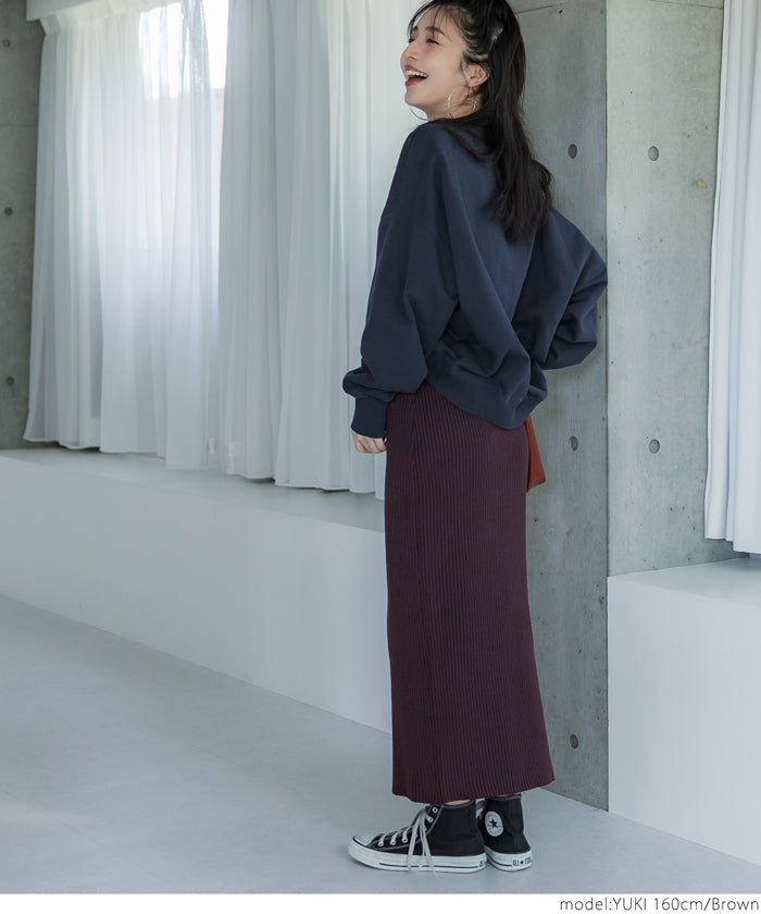 Coordinate and move freely! Rib Knit I Line Skirt Women's Tight Stretch Plain No Mail Delivery 22aw coca Coca