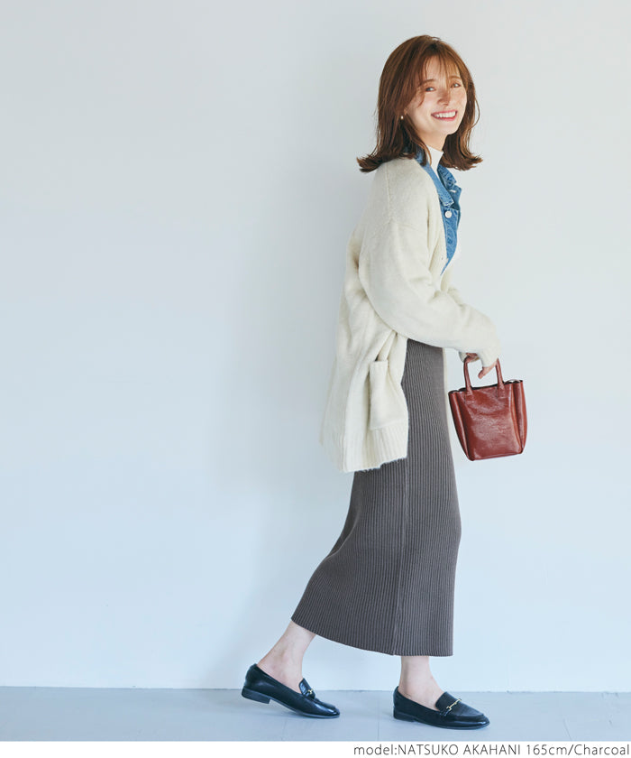 Coordinate and move freely! Rib Knit I Line Skirt Women's Tight Stretch Plain No Mail Delivery 22aw coca Coca