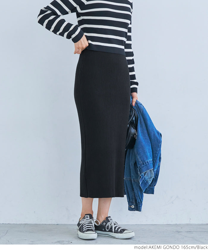 Coordinate and move freely! Rib Knit I Line Skirt Women's Tight Stretch Plain No Mail Delivery 22aw coca Coca