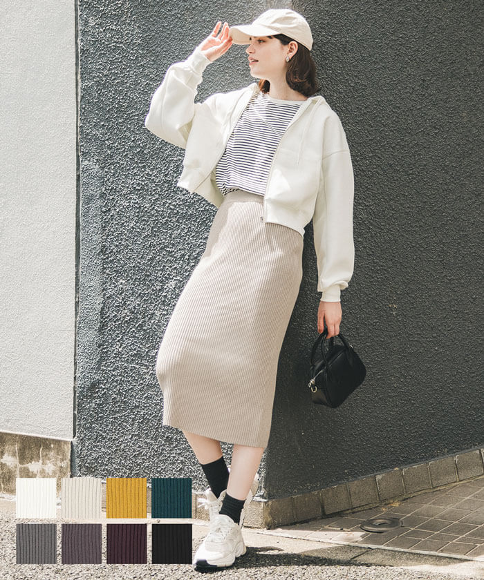 Coordinate and move freely! Rib Knit I Line Skirt Women's Tight Stretch Plain No Mail Delivery 22aw coca Coca