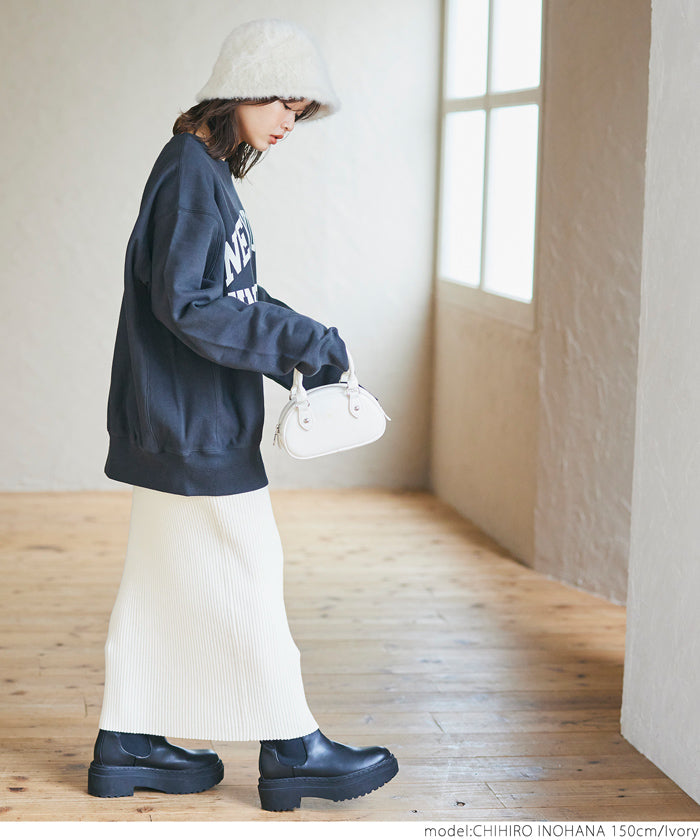 Coordinate and move freely! Rib Knit I Line Skirt Women's Tight Stretch Plain No Mail Delivery 22aw coca Coca