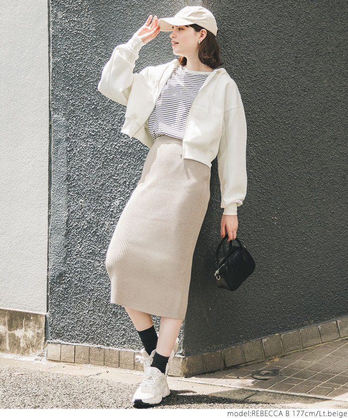 Coordinate and move freely! Rib Knit I Line Skirt Women's Tight Stretch Plain No Mail Delivery 22aw coca Coca