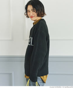 Sale 2990 yen → 1990 yen Knitted ladies' logo round neck pullover long sleeves medium length stretch elastic plain fabric no mail delivery 22aw coca coca