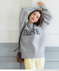 Sale 2990 yen → 1990 yen Knitted ladies' logo round neck pullover long sleeves medium length stretch elastic plain fabric no mail delivery 22aw coca coca