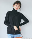 Turtleneck ladies knit sleeve pearl sleeve pearl knit sweater decorative button pearl button long sleeve plain thin no mail delivery 22a