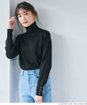 Turtleneck ladies knit sleeve pearl sleeve pearl knit sweater decorative button pearl button long sleeve plain thin no mail delivery 22a