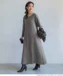 Knit Dress Ladies Rib Knit Maxi Length Long Length Flare Crew Neck A Line Stretch No Mail Delivery 22aw coca coca