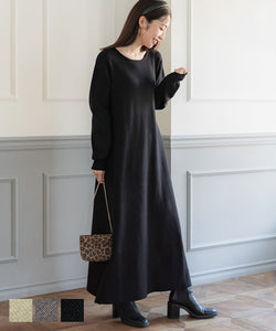 Knit Dress Ladies Rib Knit Maxi Length Long Length Flare Crew Neck A Line Stretch No Mail Delivery 22aw coca coca