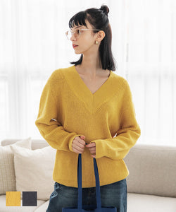 Knitted ladies' V-neck V-neck knitted pullover medium length elastic plain fabric simple long sleeves no mail delivery 23ss coca coca