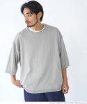 Cut-and-sew men's knit T-shirt oversized big silhouette plain 5-quarter sleeve layered rib knit elastic thin no mail delivery 23ss coca coca