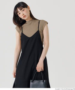 Knit Tank Top Ladies Summer Knit French Sleeve Mock Neck Knit Tank Top Rib Elastic Plain Mail Delivery Available 23ss coca coca
