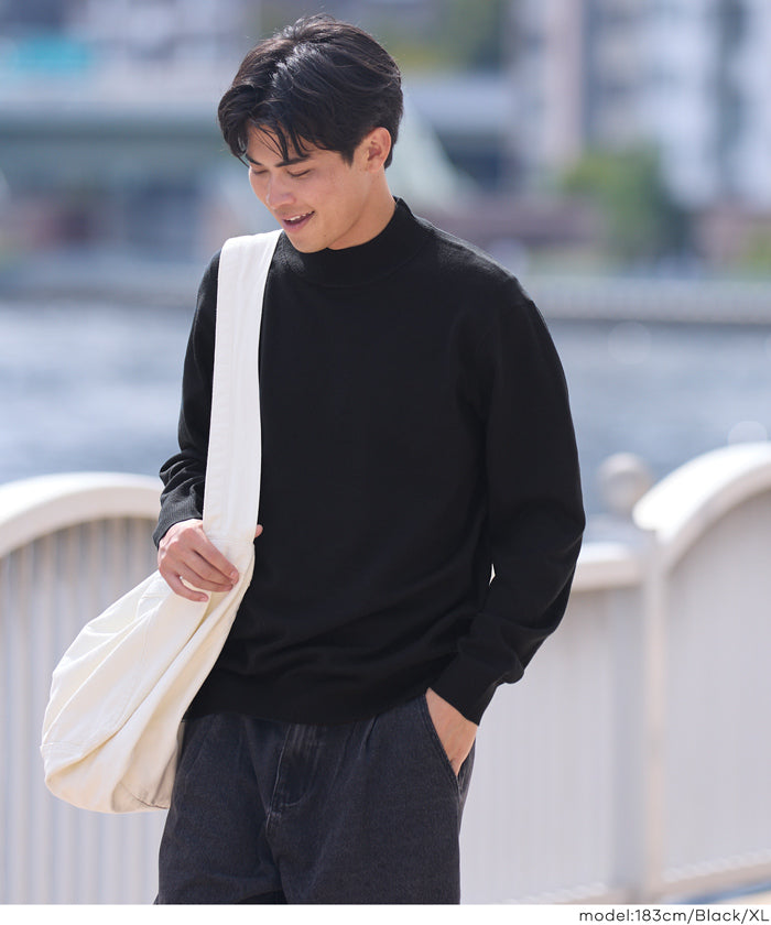 コットンタッチモックネックニットトップス メンズ メール便不可