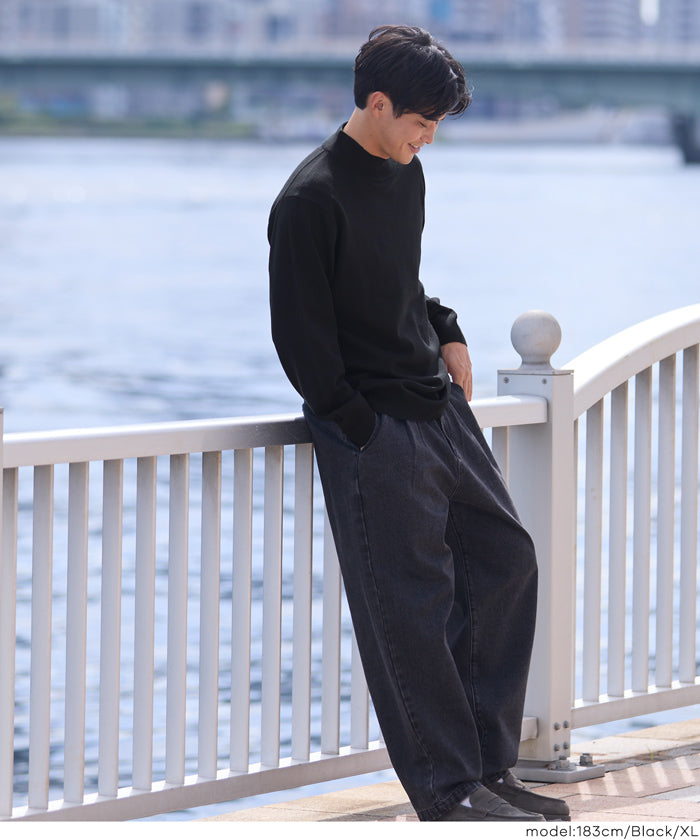 コットンタッチモックネックニットトップス メンズ メール便不可