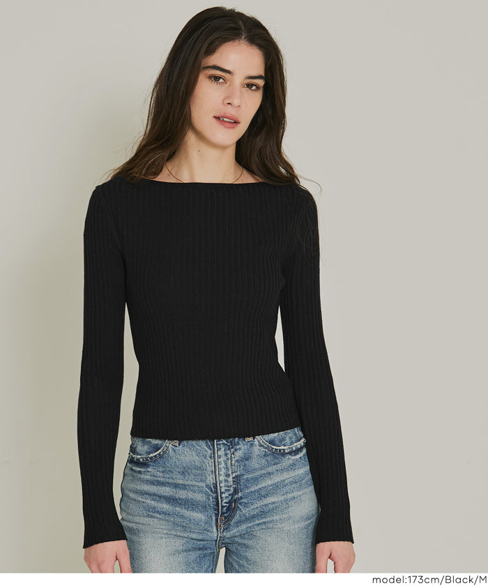 セール☆1690円→990円 ボートネックリブニットトップス レディース