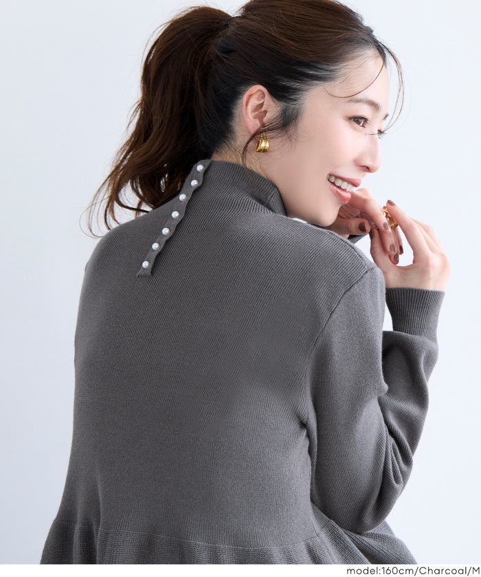 セール☆2990円→2490円 ボトルネックバックパールニット レディース