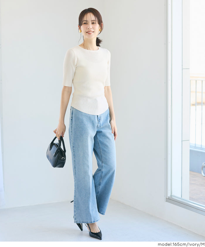 セール☆1490円→990円 五分丈ラウンドヘムニット レディース メール便