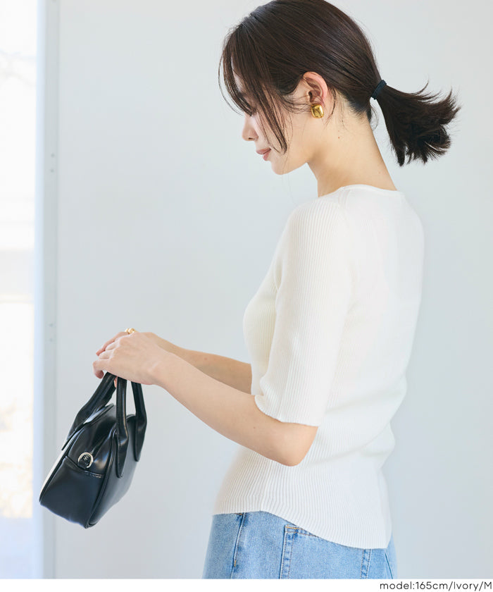 セール☆1490円→990円 五分丈ラウンドヘムニット レディース メール便