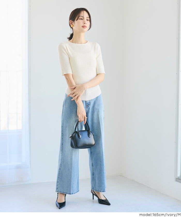 セール☆1490円→990円 五分丈ラウンドヘムニット レディース メール便