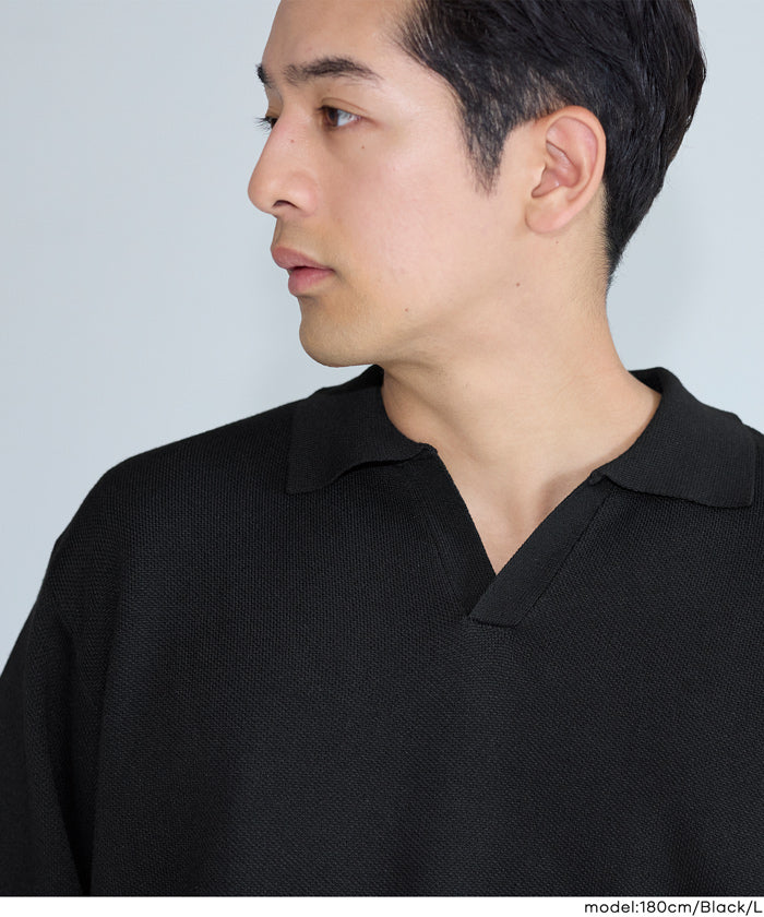 ダブルジャカードスキッパー長袖ポロニット メンズ メール便不可