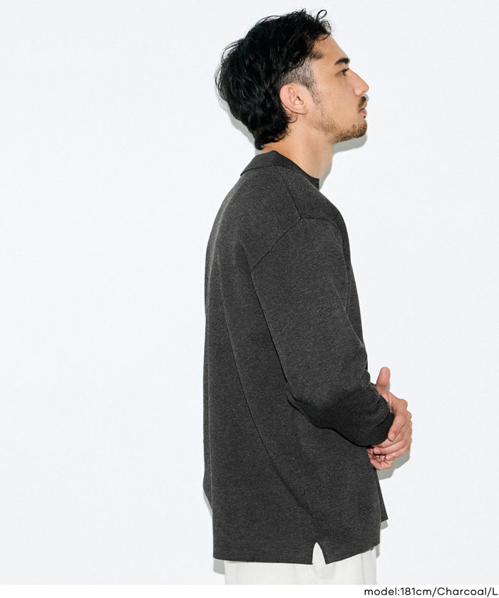ダブルジャカードスキッパー長袖ポロニット メンズ メール便不可