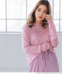 Sale ☆ 1990 日元→ 1490 日元Sheer Knit 女士透明圓領圓領套頭衫長袖