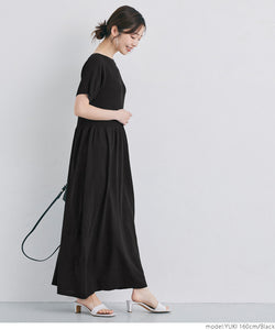 Knit One Piece Women's Boat Neck Shari Long Length Summer Knit Rib Flare Short Sleeve Plain No Mail Delivery 23ss coca coca