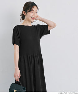 Knit One Piece Women's Boat Neck Shari Long Length Summer Knit Rib Flare Short Sleeve Plain No Mail Delivery 23ss coca coca