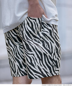 Half pants men's shorts zebra pattern mid-length length elastic waist shorts shorts no mail delivery coca coca