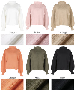 Knit Ladies Balloon Sleeve Sleeve Balloon Petite Turtle High Neck Rib Long Sleeve Plain Bottleneck No Mail Delivery 22aw coca Coca