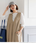 One-piece women's front and rear 2-way waist pleat V-neck crew neck flare jumper skirt solid color no mail delivery 23ss coca coca