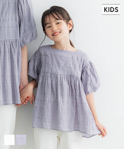 [Kids 100-130] [Mail delivery possible] Children's clothes gathered blouse Dobby embroidery square neck sleeve volume girls parent and child matching coca coca